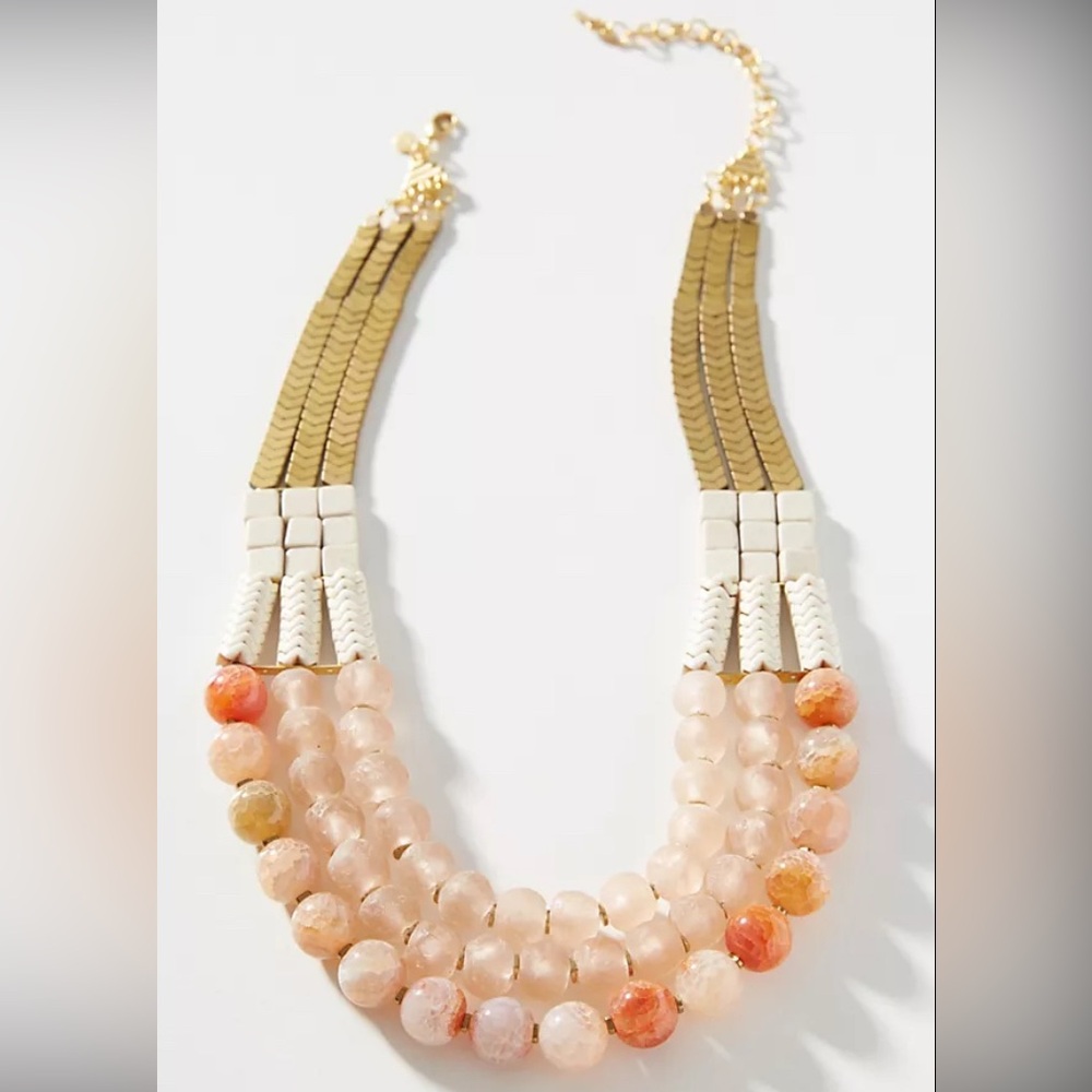Elegant Gold and Pink Beaded Necklace